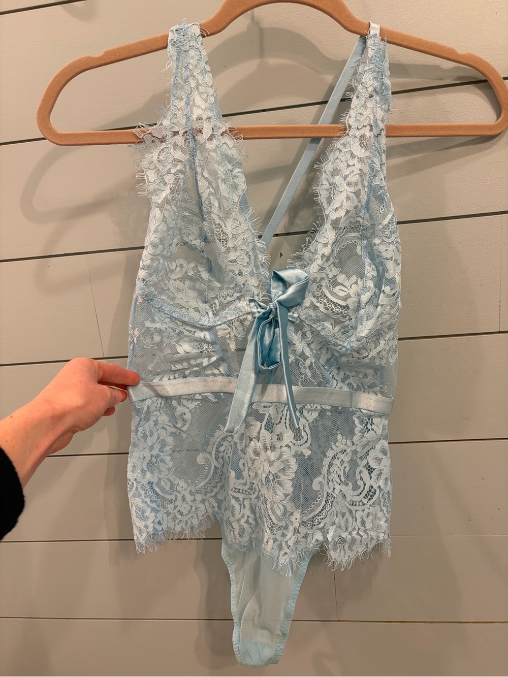 Light Blue Lace Halter Teddy with Bow - Women Intimates